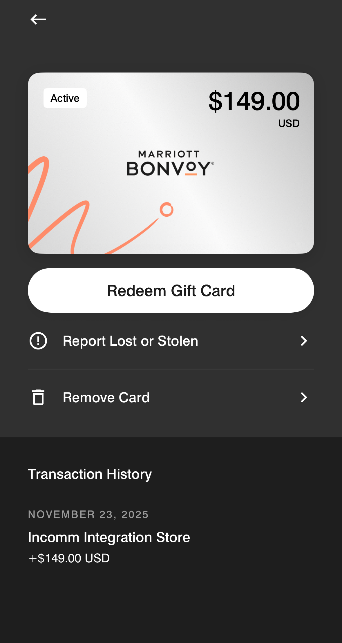 Marriott app gift card balance
