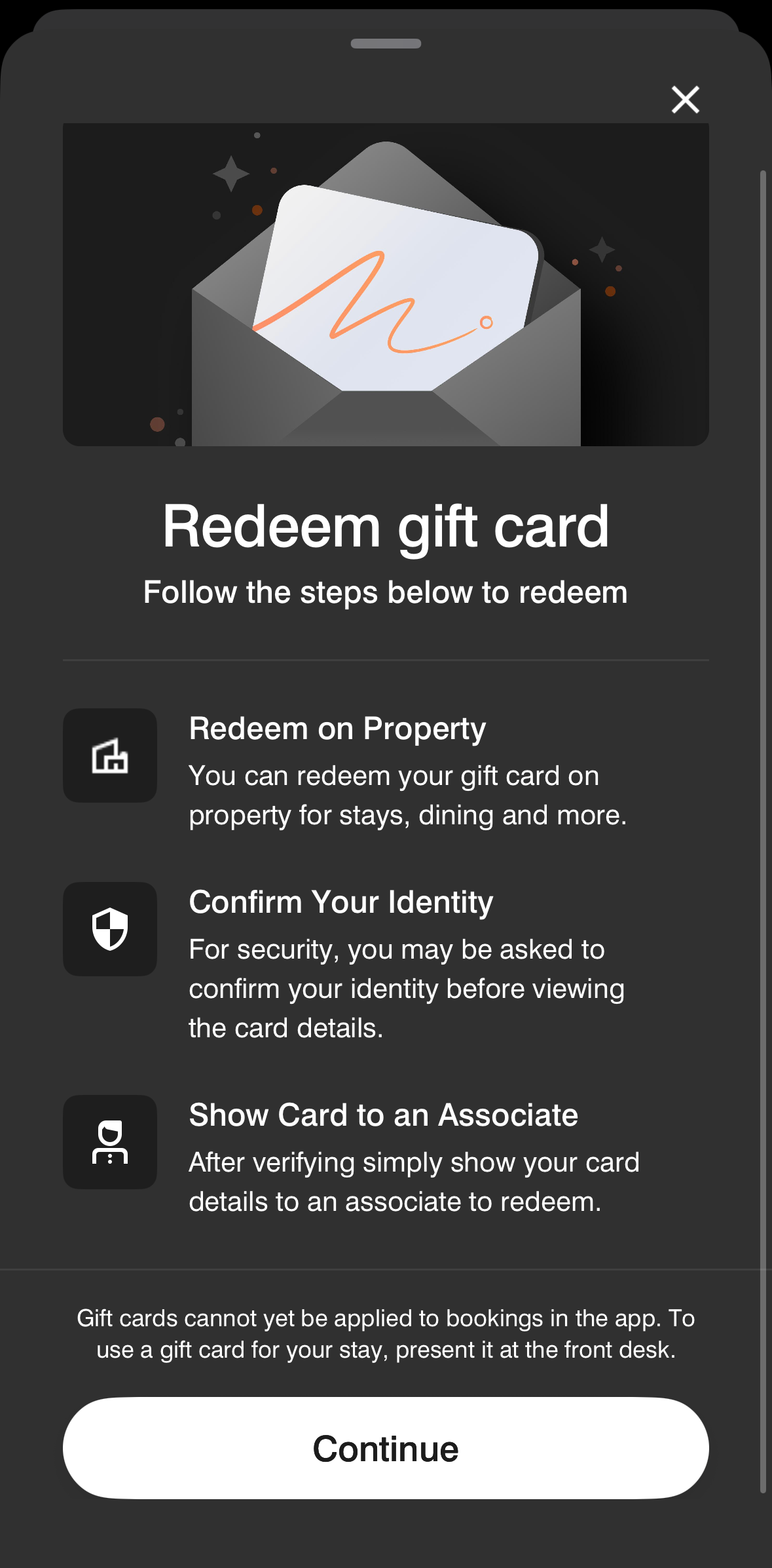 Marriott gift card redemption process in app