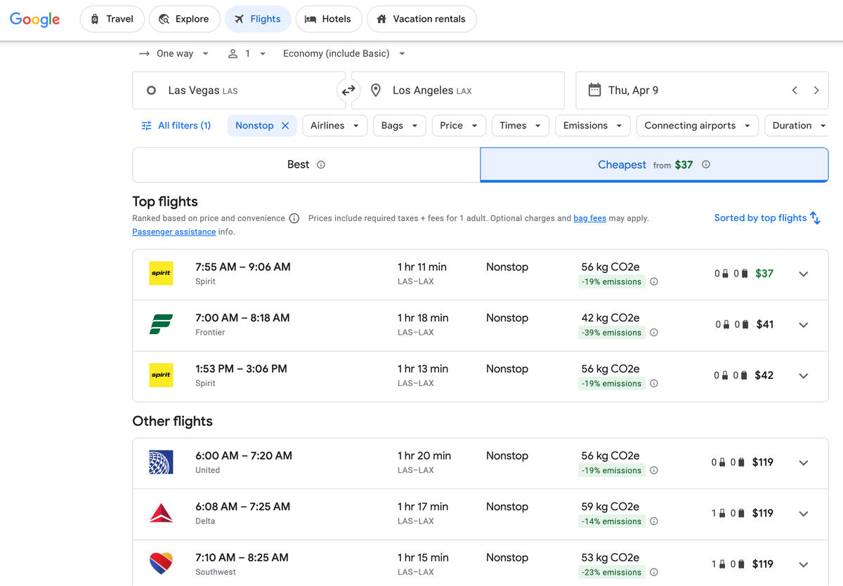 LAS LAX flight examples