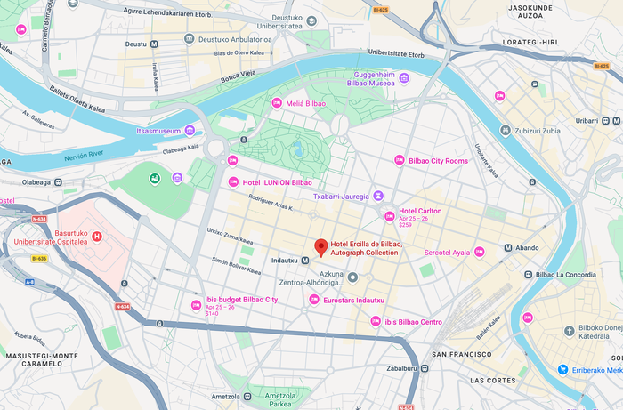 Location of Hotel Ercilla de Bilbao Location of Hotel Ercilla de Bilbao