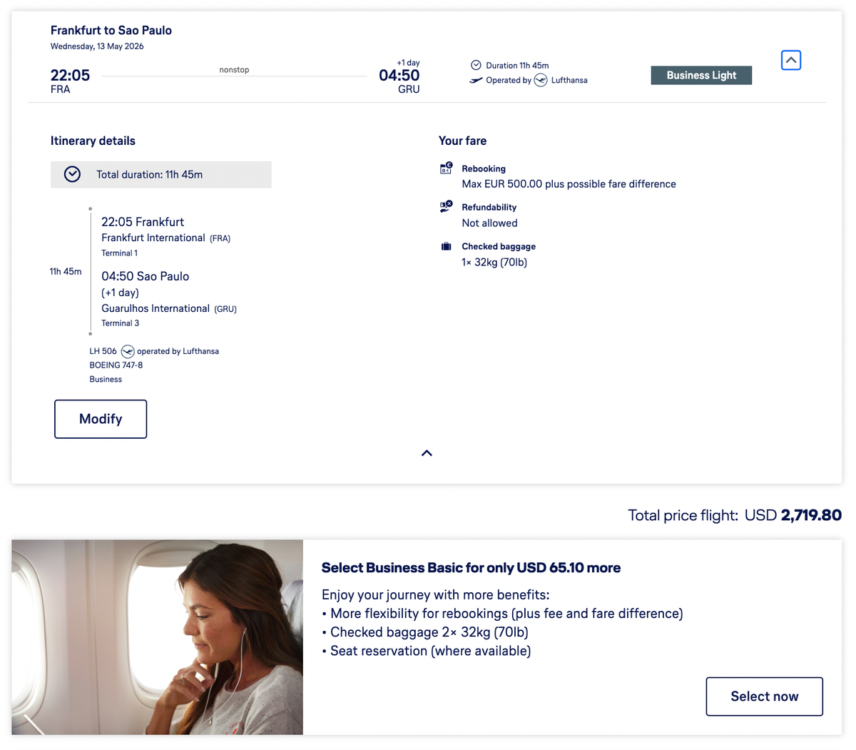Lufthansa Business Light versus Business Basic