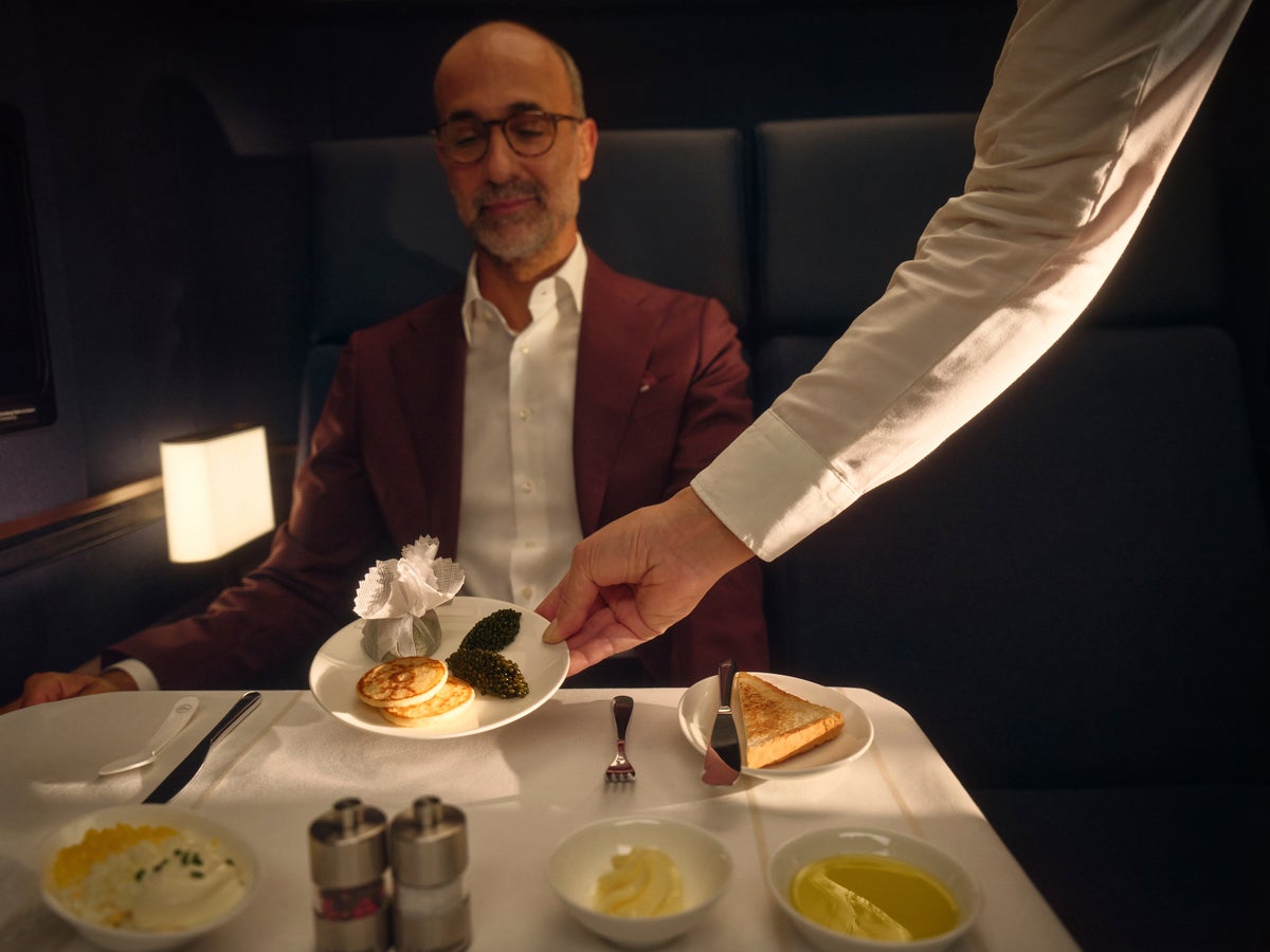 Lufthansa FOX First Class caviar service Lufthansa FOX First Class caviar service
