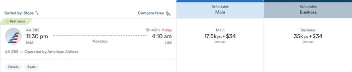 Screenshot of AA flight from MIA-LIM Screenshot of AA flight from MIA-LIM