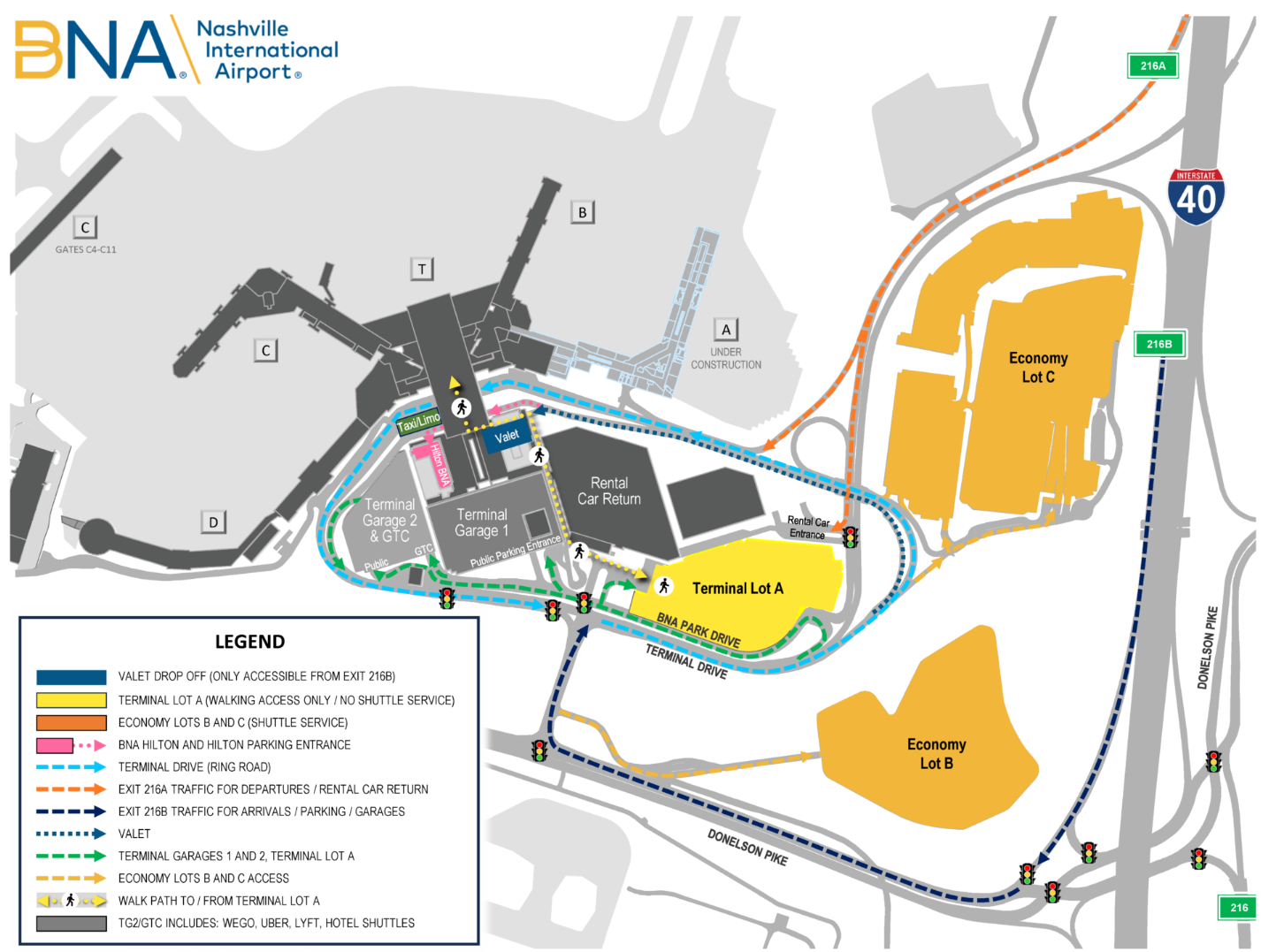 Nashville Airport Terminal Map Map Nashville Airport Parking Map 