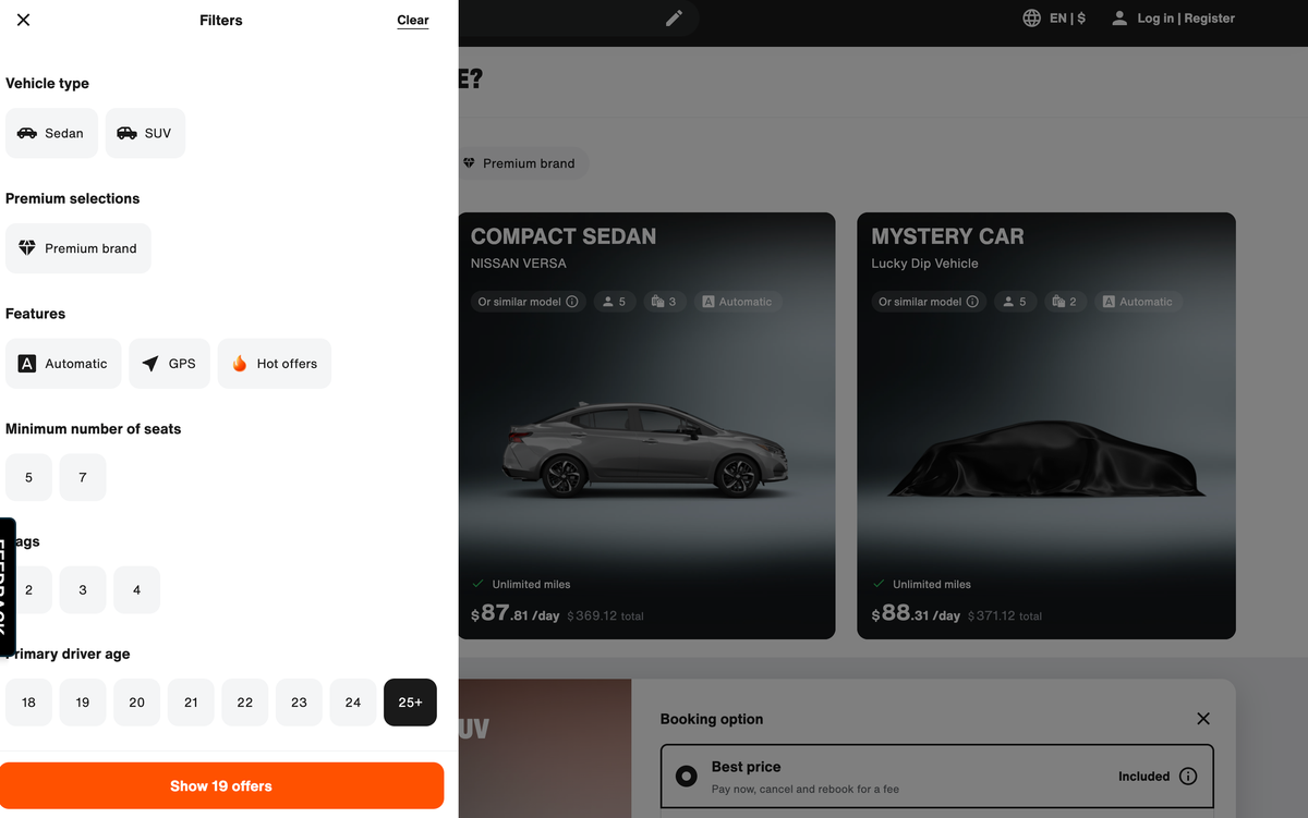 SIXT Booking Filters