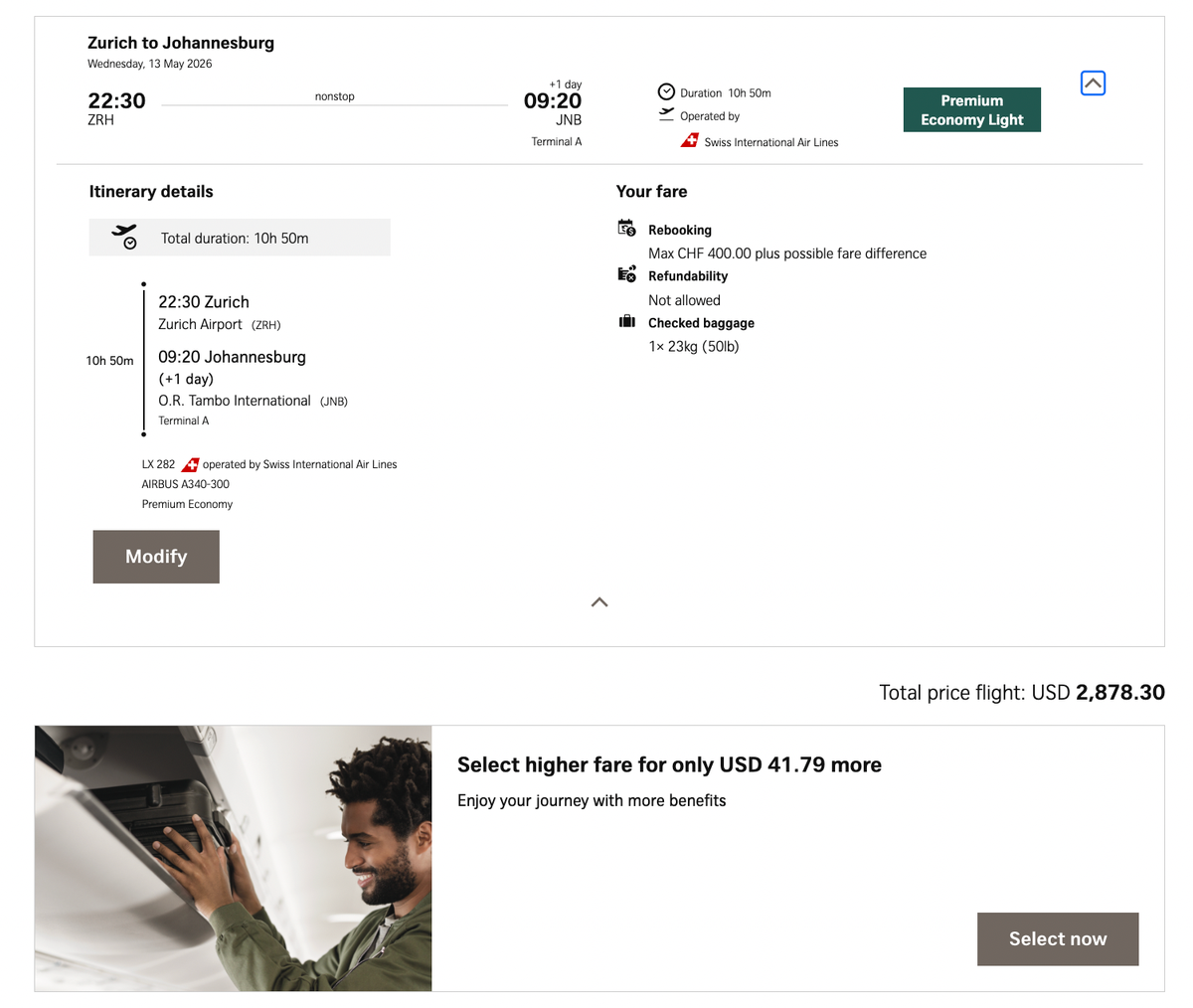 SWISS Premium Economy Light versus Basic fares