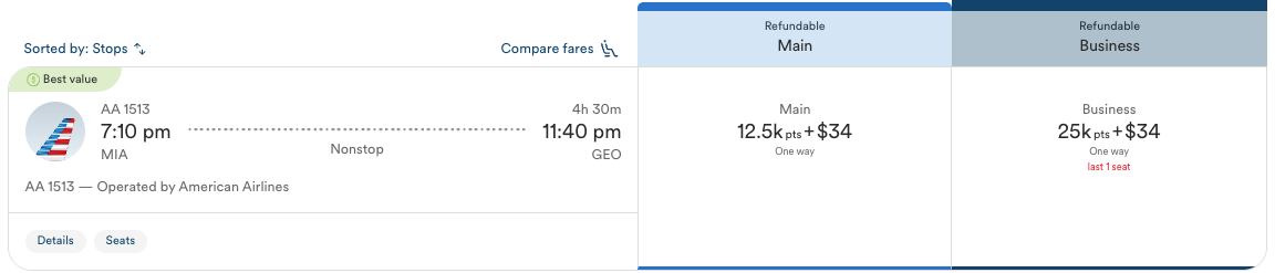 Screenshot 2026 03 30 at 4.53.04 PM MIA to GEO on AA with Alaska points