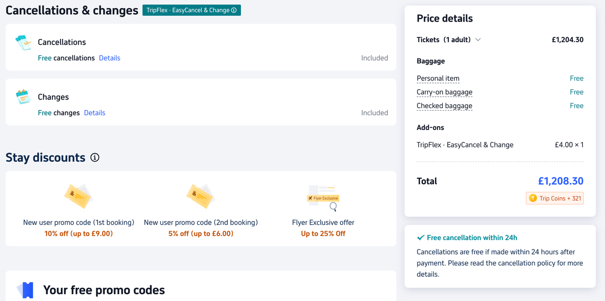 Trip dot com cancelation and change policy