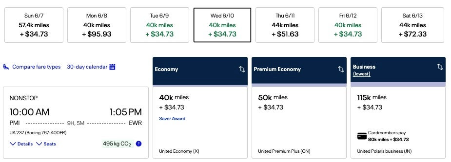 Screenshot PMI to EWR on United