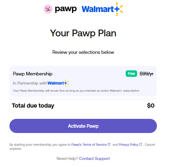 Walmart+ Pawp plan