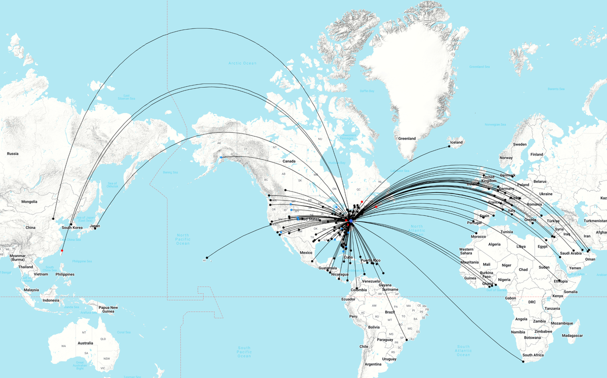 washington dulles iad domestic route map Washington Dulles International Airport route map