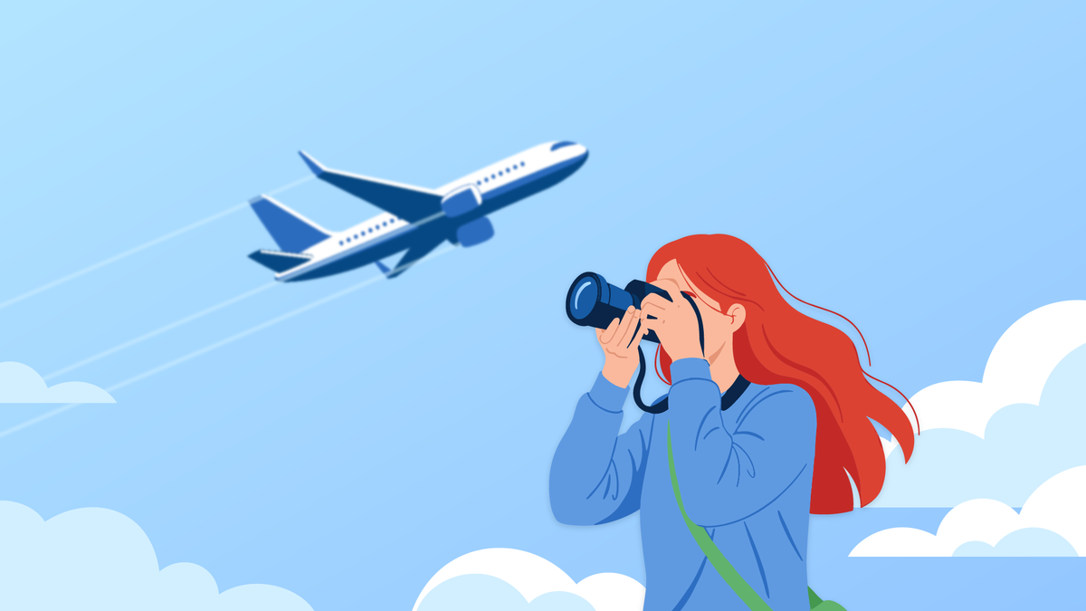 Woman with camera plane spotting