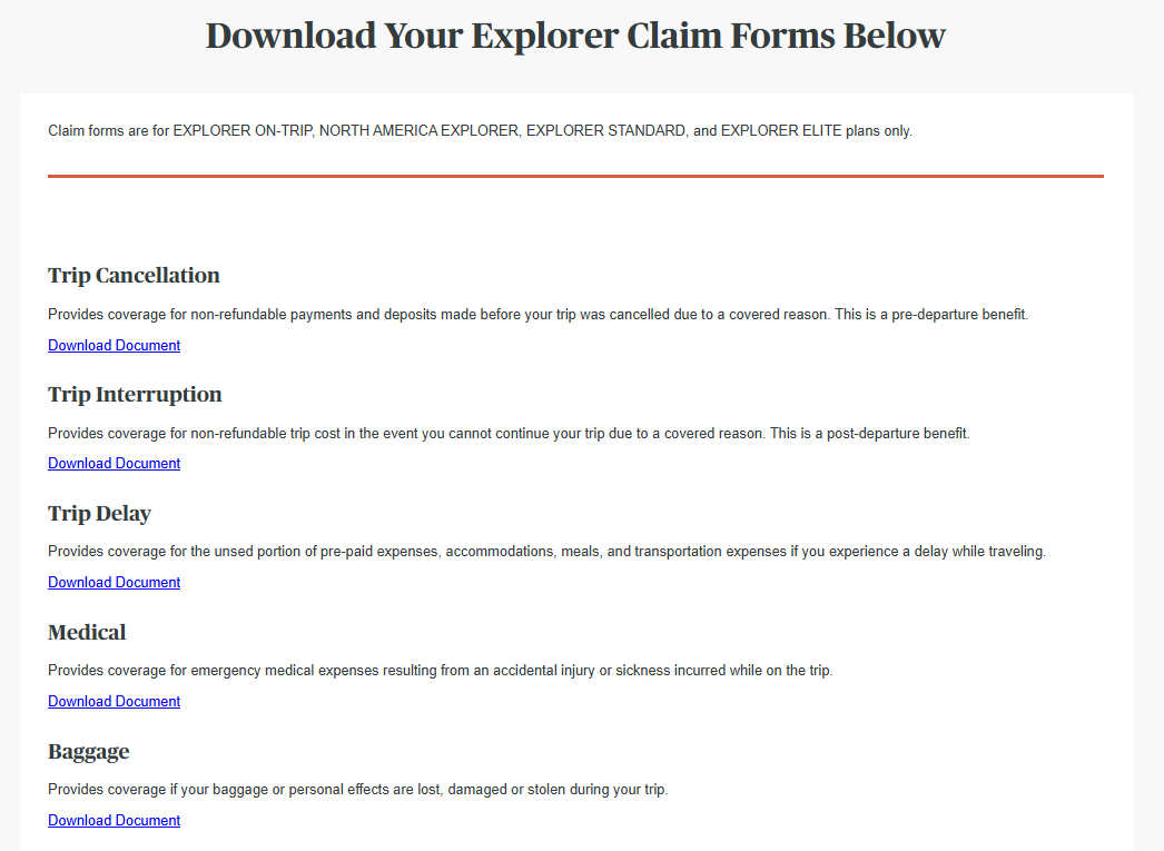 AXA Travel Insurance Explorer claim forms