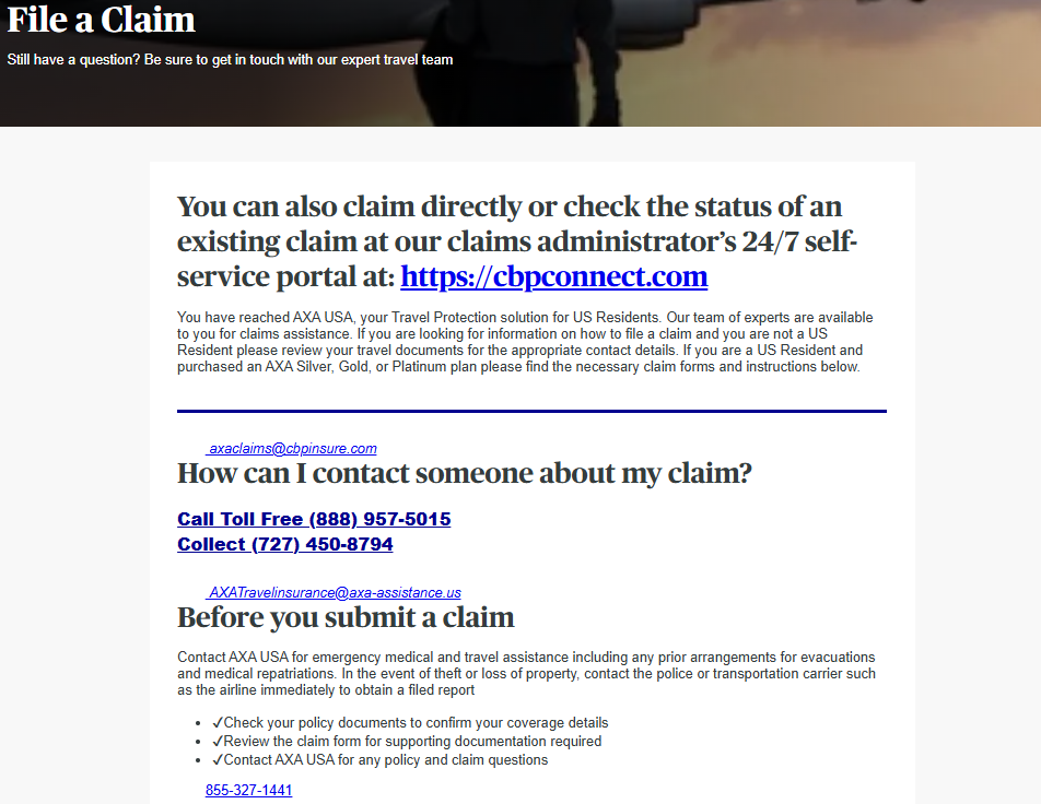 AXA Travel Insurance file a claim