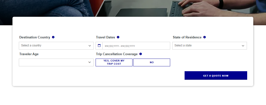 AXA Travel Insurance quote landing