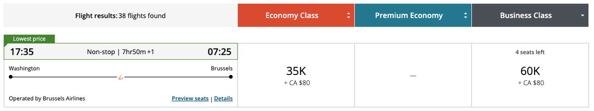 Aeroplan 60k business IAD BRU