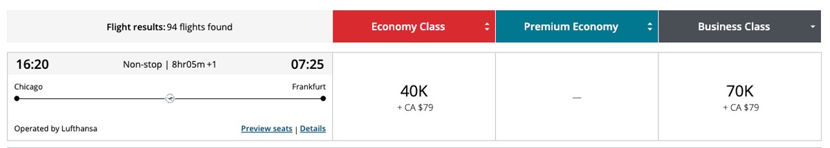 Aeroplan ORD FRA 70K business Aeroplan ORD FRA 70K business