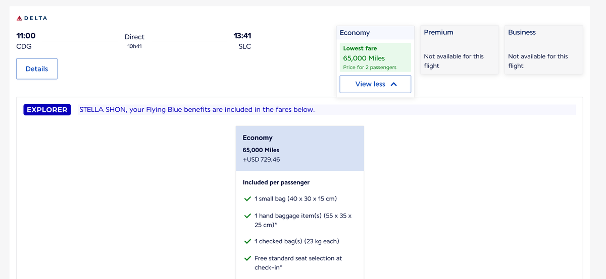 Air France CDG SLC Award Ticket