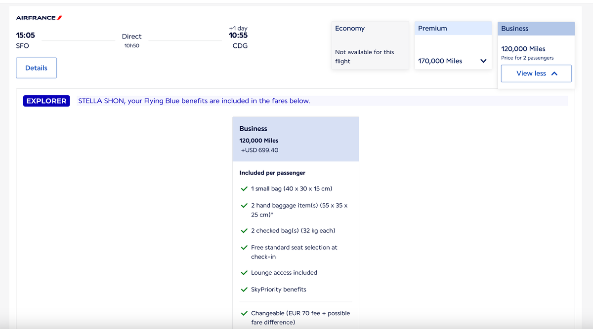 Air France SFO CDG Award Ticket