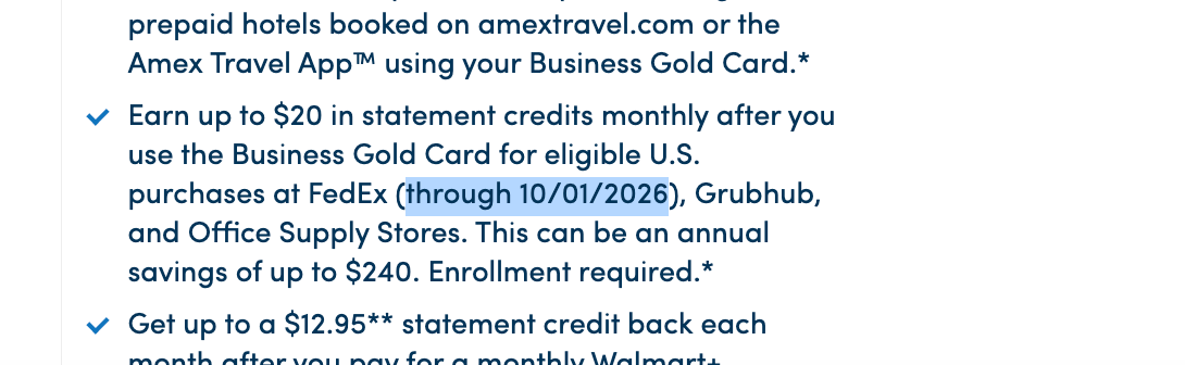 Amex Business Gold card FedEx ending