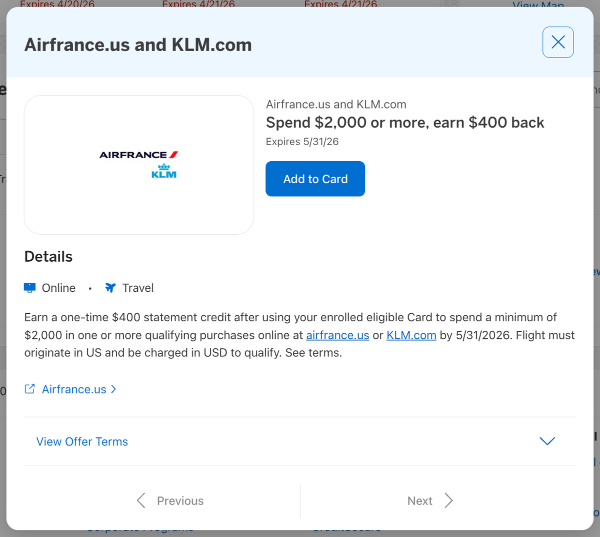Amex Offer Air France KLM