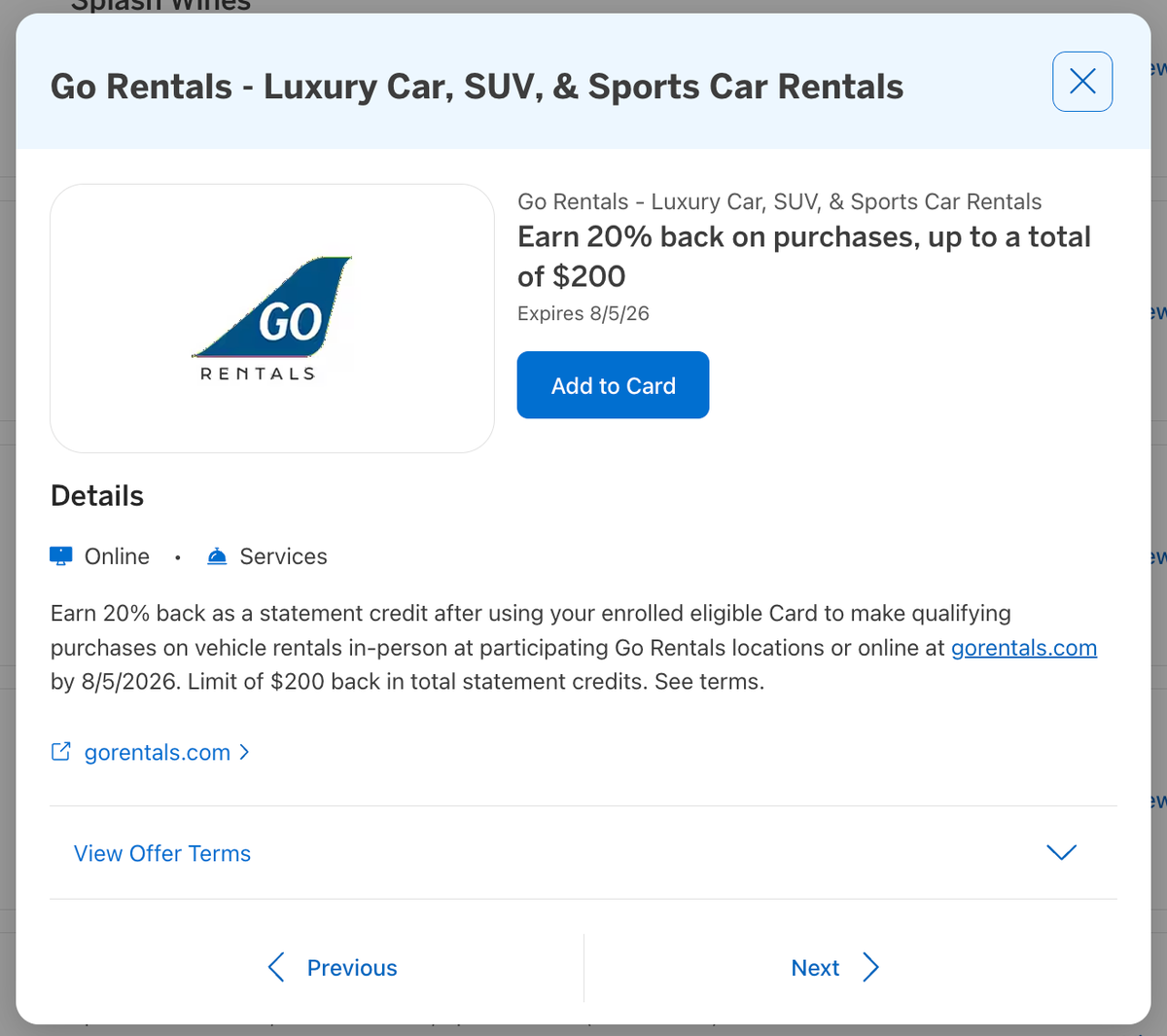 Amex Offer Go Rentals April 2026