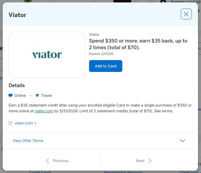 Amex Offer Viator February 2026 Amex Offer Viator