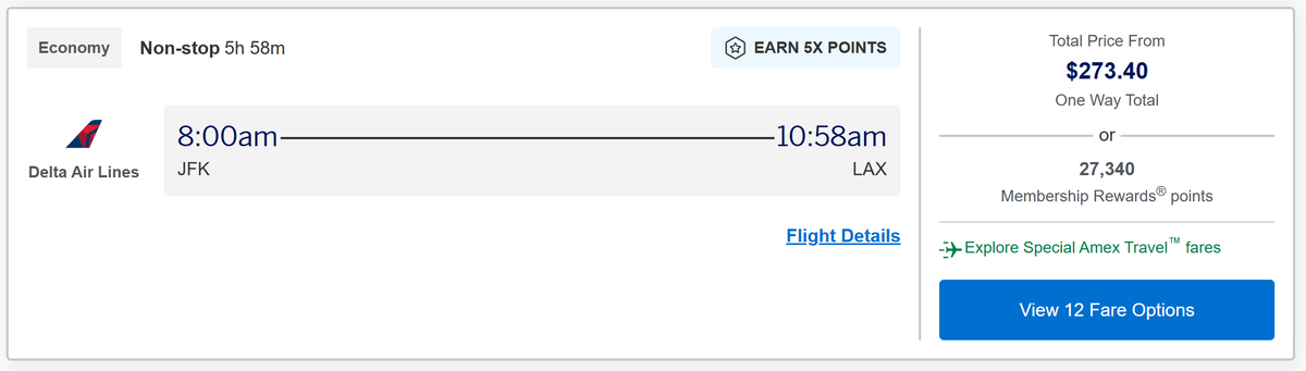 JFK to LAX Amex Travel Pay with Points Amex Pay with Points JFK LAX