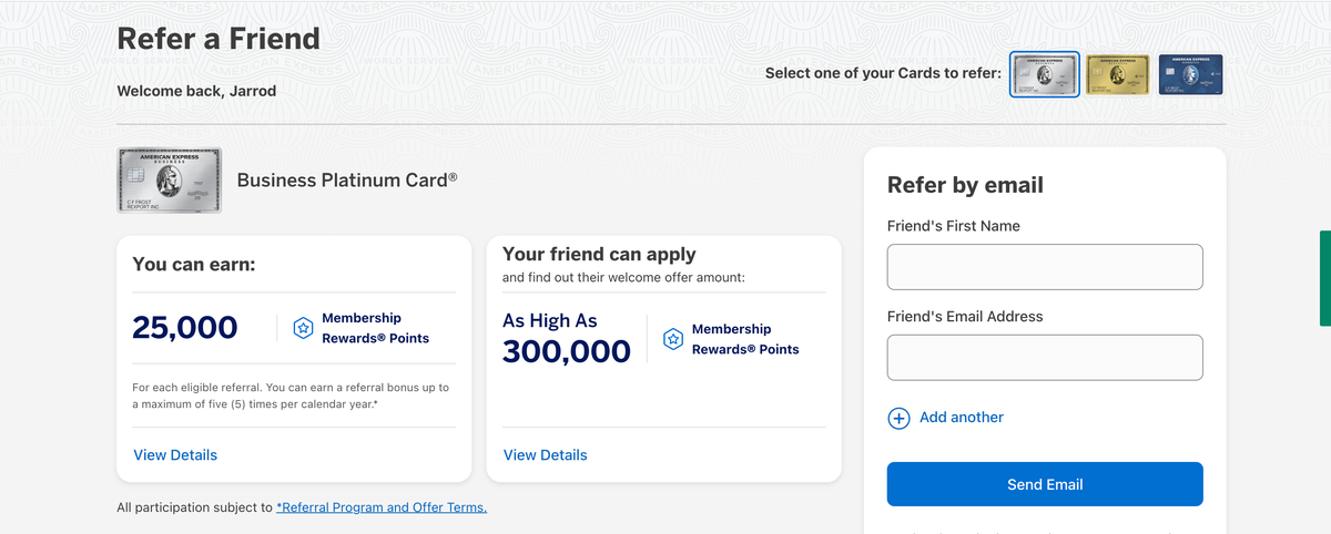 Amex referral page