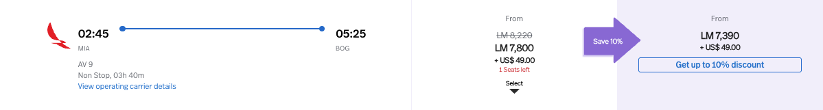 Avianca MIA to BOG lifemiles