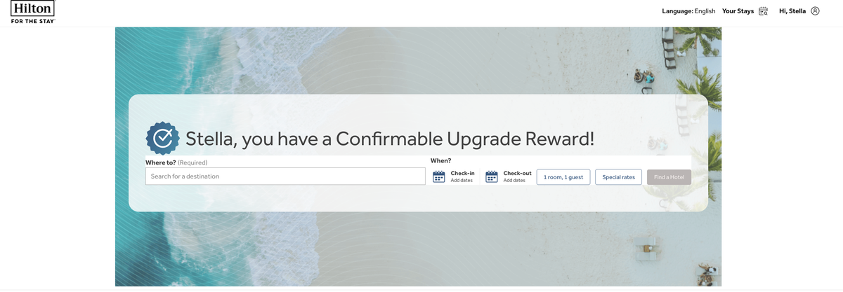 Book Confirmable Upgrade Reward Hilton