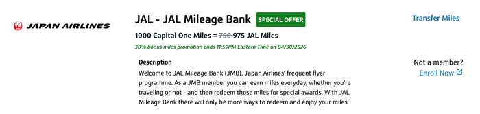 Capital One JAL transfer bonus April 2026 Capital One JAL transfer bonus April 2026