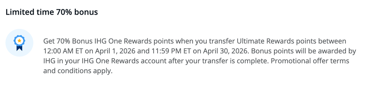 Chase IHG transfer bonus April 2026