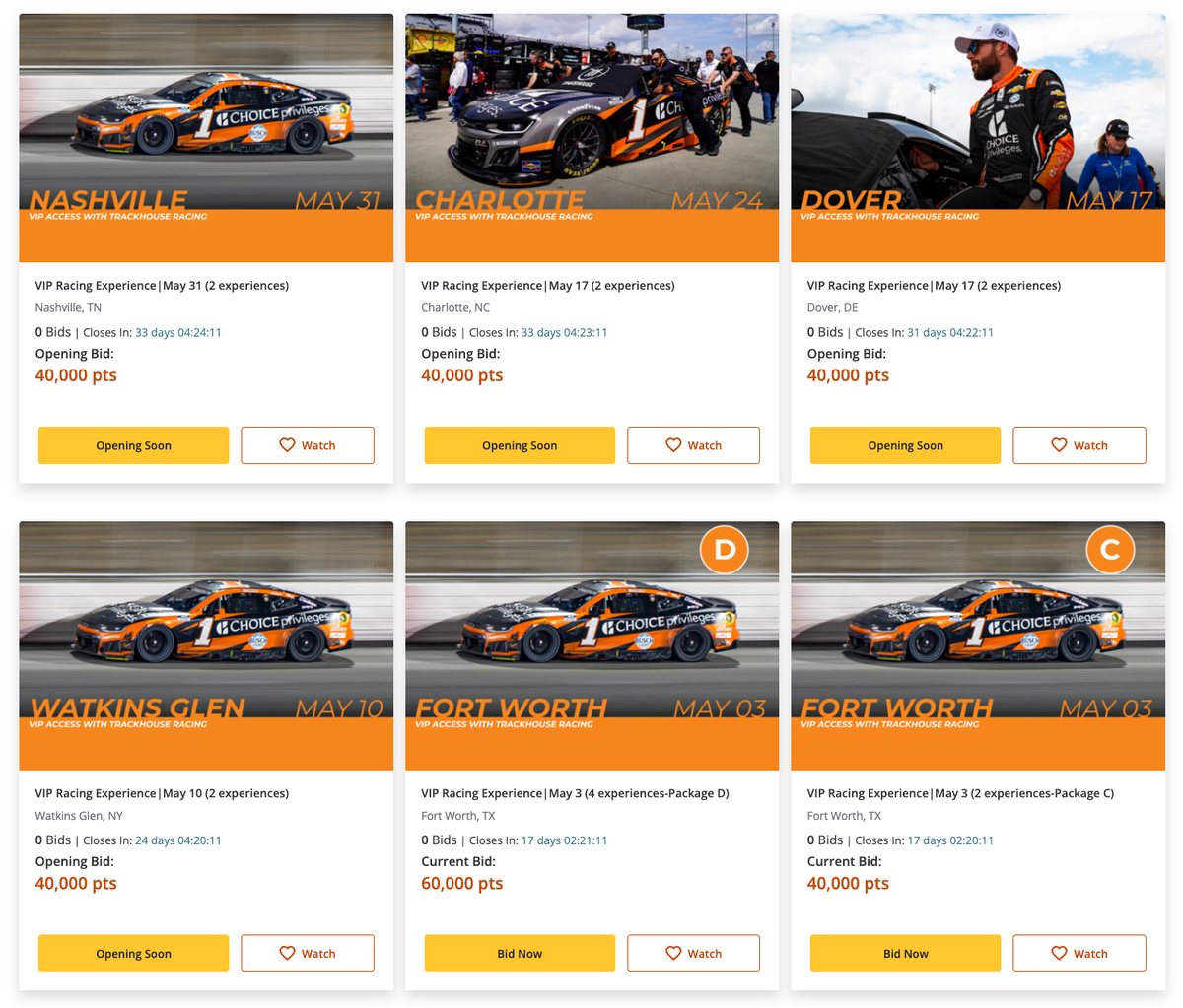 Choice racing experiences April 2026