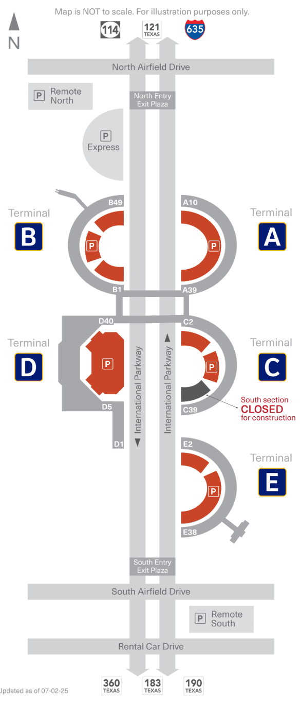 Dallas Fort Worth International Airport parking map