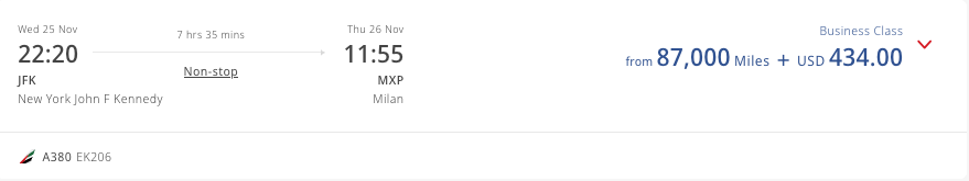 Emirates Business Class 87k MXP