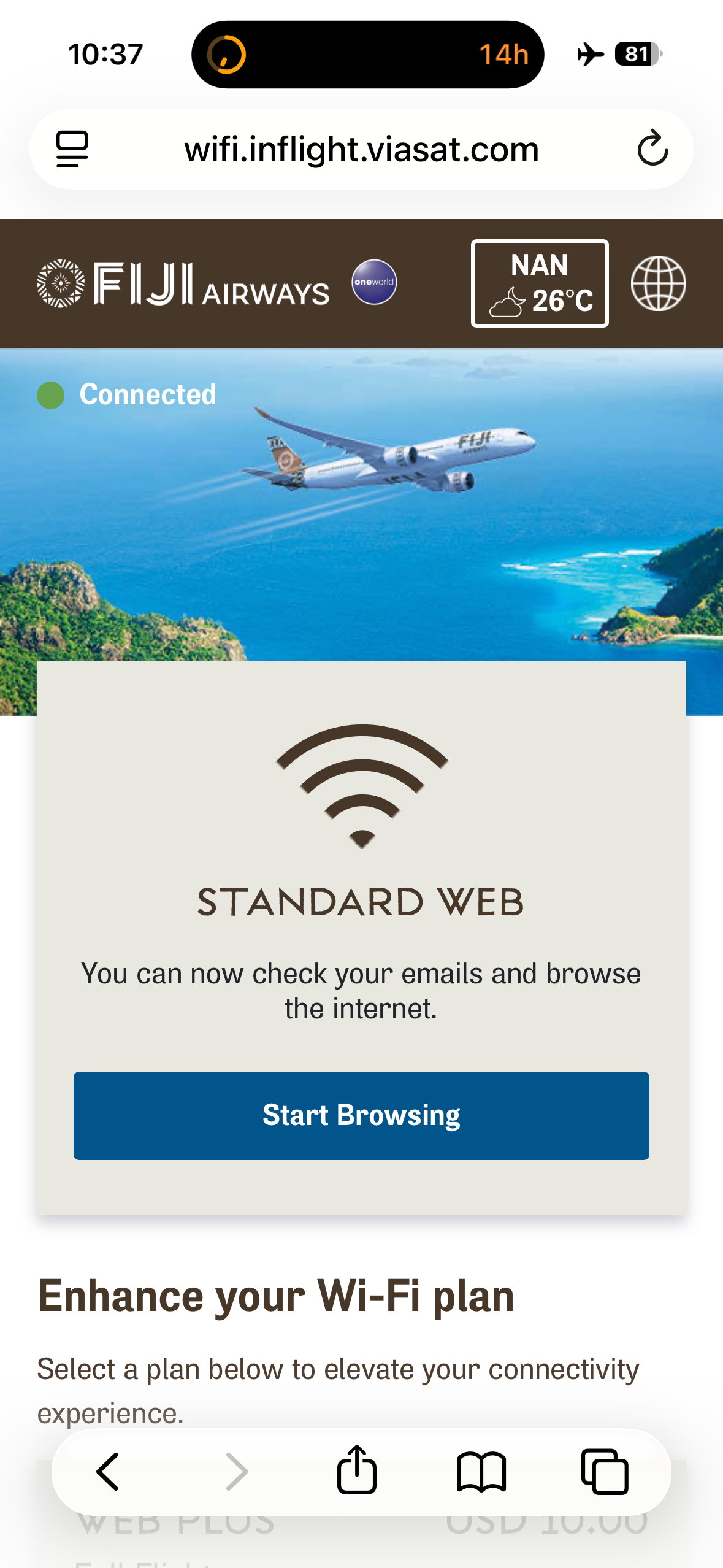 Fiji Airways DFW NAN A350 900 Economy Wi Fi