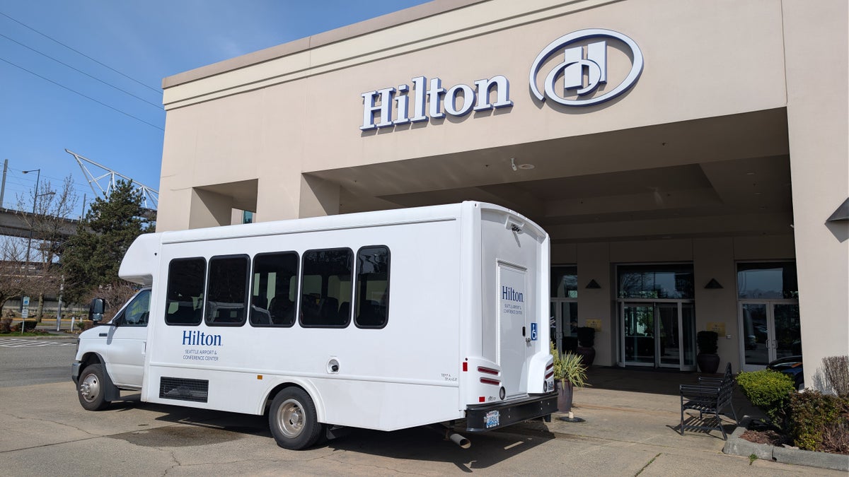 Hilton Seattle Airport & Conference Center entrance and shuttle