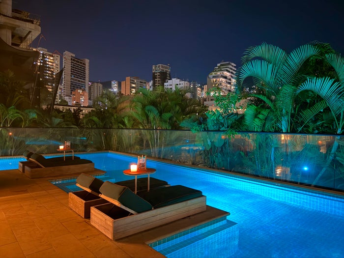 Hyatt Click Clack Medellin pool at night