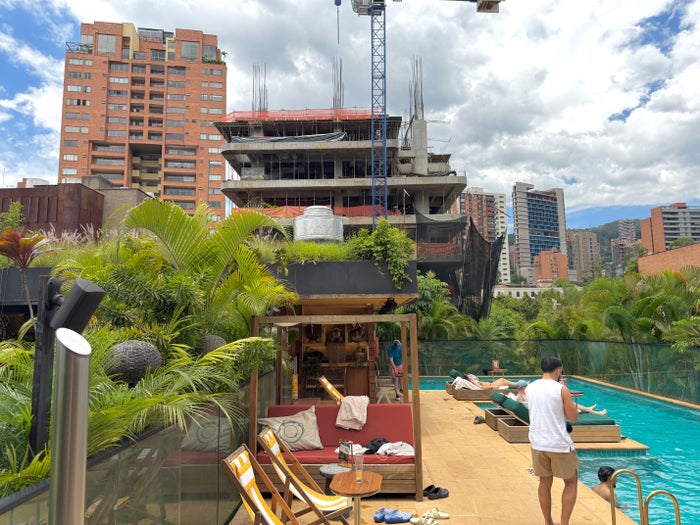 Hyatt Click Clack Medellin rooftop pool and construction
