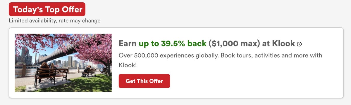 Screenshot Klook Capital One Shopping Offer