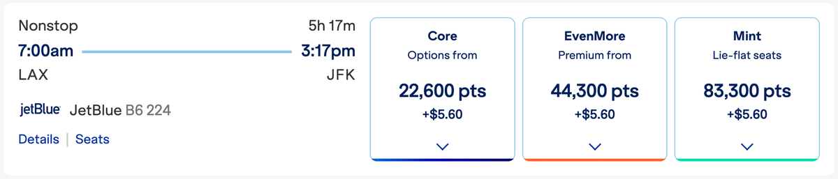 LAX JFK B6 JetBlue Mint