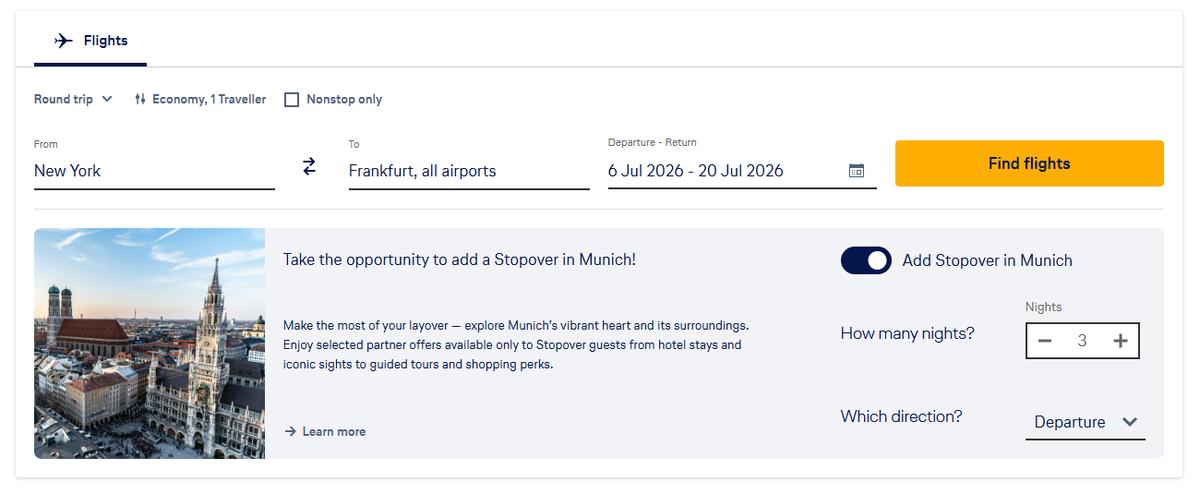 Lufthansa MUC stopover flight search