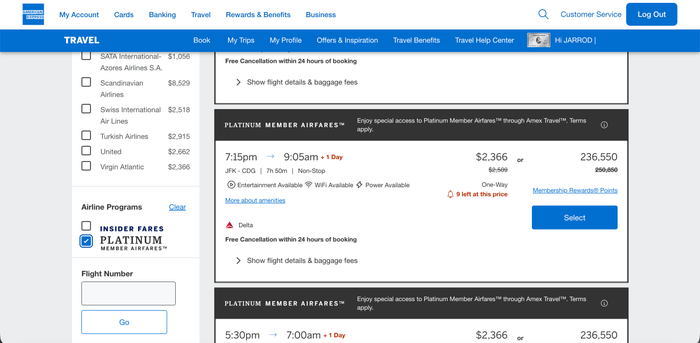 Platinum Member Airfares