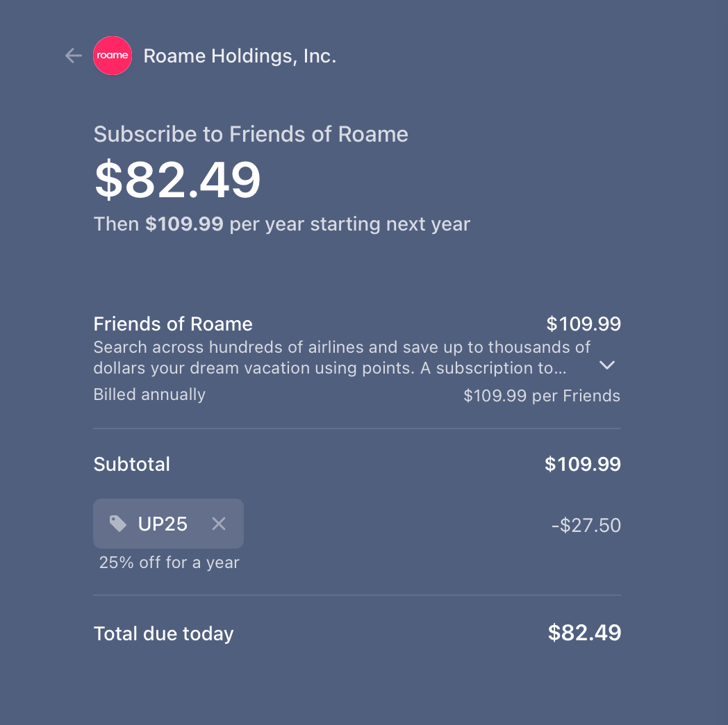 Roame promo code 25%