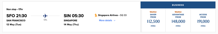 Singapore Airlines award space Singapore Airlines award space
