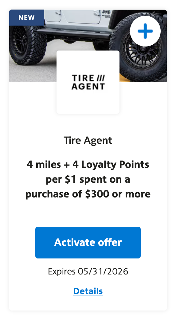 Tire Agent SimplyMiles offer