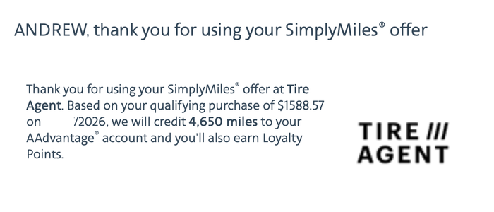 TireAgent SimplyMiles Confirmation TireAgent SimplyMiles Confirmation