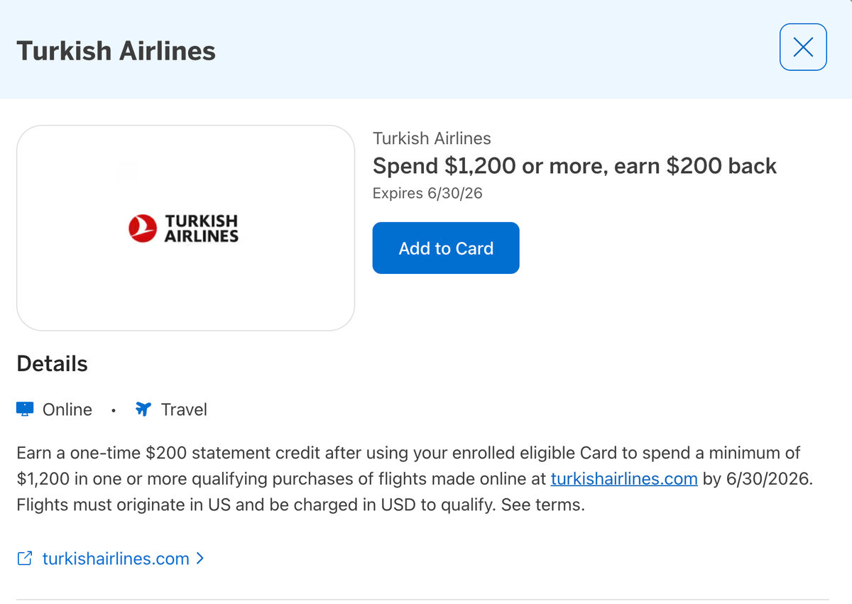 Turkish Airlines Amex Offer