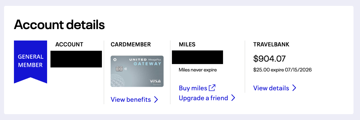 United account details
